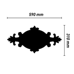 Silhuet og dimensioner af Marbet loftroset R11, viser en bredde på 590 mm og højde på 310 mm, oval form med detaljerede kanter