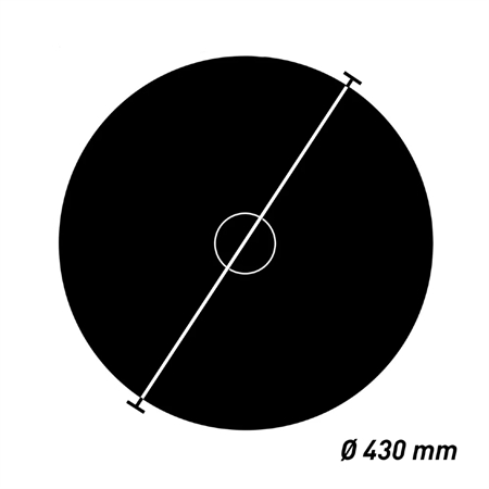 Silhuet af Marbet loftroset R12 med en diameter på 430 mm, der viser rosettens dimensioner og form