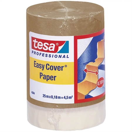 Tesa Easy Cover Paper 180 mm x 25 m, afdækningspapir med integreret malertape til præcis afdækning under malerarbejde