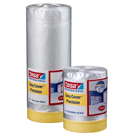 Tesa Easy Cover Precision afdækningsplast med tape, beskytter kanter og flader under malerarbejdet